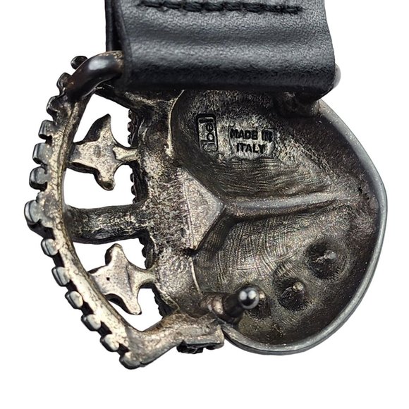 Ibel Imperial Crown Buckle Leather Black Belt Made in Italy - Picture 4 of 4